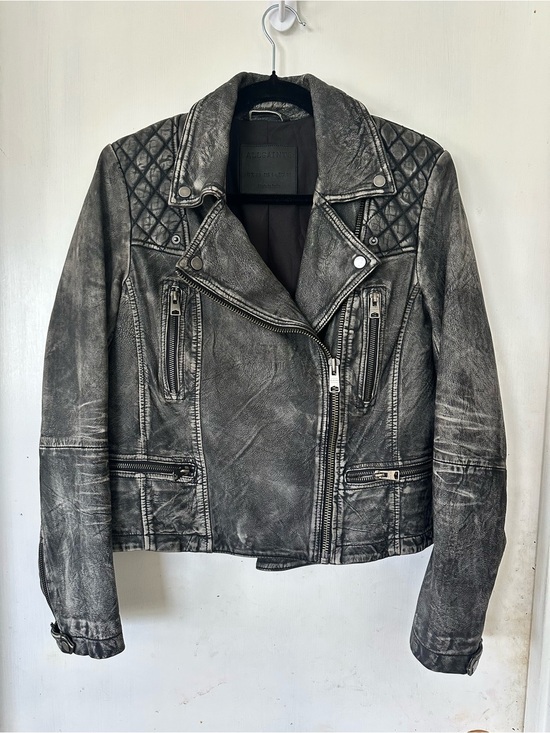 All Saints Jackets & Blazers - All Saints Vintage Cargo Biker Leather Jacket Intentionally Distressed Size 6